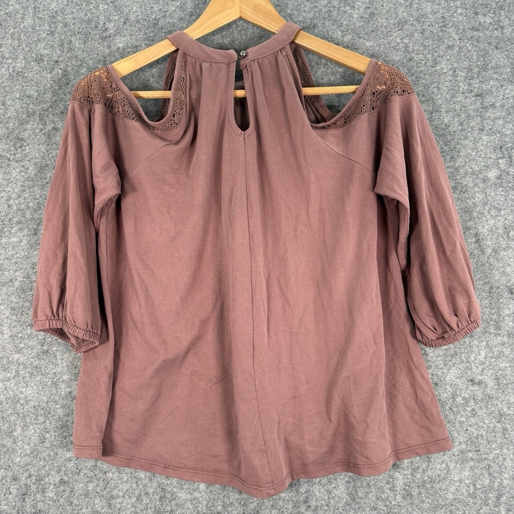 Mudd Shirt Womens Large Cold Shoulder Mauve Blouse Y2K Long Sleeve Flowy Relaxed - Picture 3 of 14
